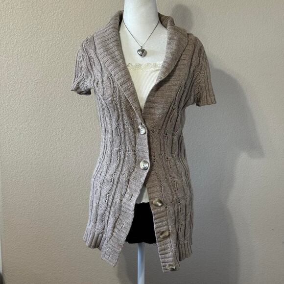 2000s cream cable knit button up cardigan - Picture 2 of 4